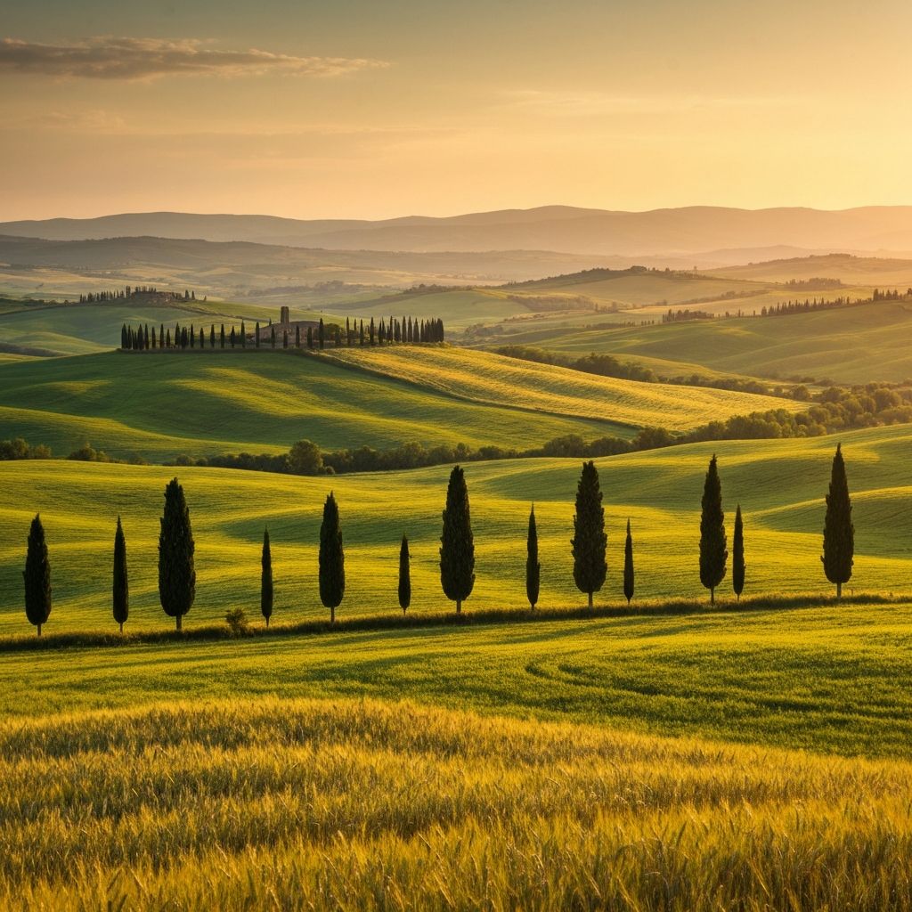 Paisagem da Toscana ao pôr do sol